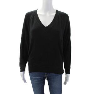 Splits 59 Women's V-Neck Long Sleeves Ribbed Hem Blouse Black Size XS
